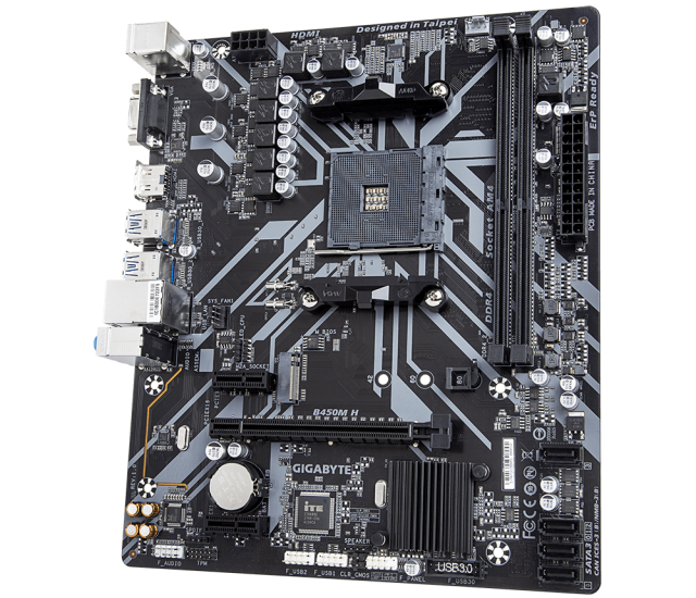 Дънна платка Gigabyte B450M H (rev. 1.0), B450, AM4, 2 x DDR4, (HDMI/VGA), PCI-E 3.0, 4x SATA 6Gb/s, 1x M.2, 4x USB 3.1 Gen 1, Micro ATX