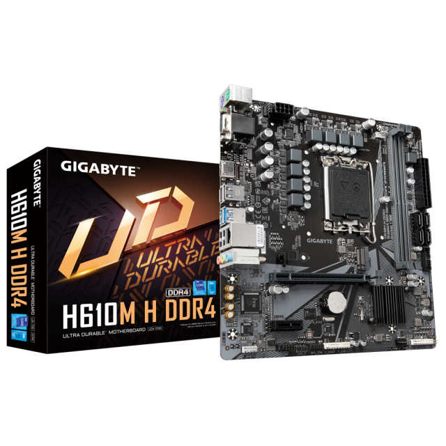 Дънна платка Gigabyte H610M H DDR4, H610, LGA1700, DDR4, PCI-E 4.0 (HDMI&VGA), 4x SATA3 6.0 Gb/s, 1x M.2, 4x USB 3.2 Gen 1, Micro ATX