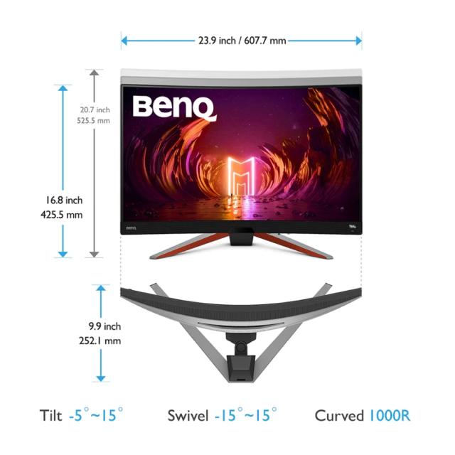 Монитор BenQ MOBIUZ 2K EX2710R, 27'' VA, 165Hz, 1ms, 2560x1440 QHD, 16:9 Curved Gaming, FreeSync Pro, P3 90%, sRGB, Flicker-free, Light Tuner,HDR 400, HDRi, B.I.+, LBL, Black eQualizer, 1000:1, 400 cd/m2, treVolo 2x2W+5W woofer, 2xHDMI 2.0, DP, Heigh