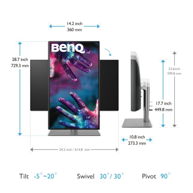 Монитор BenQ PD2725U 27" IPS LED 5ms 3840x2160 4K UHD, DesignVue Thunderbolt Mon, AQCOL., 100% sRGB, HDR400, B.I., LBL,KVM Sw, ICCsync, CAD/CAM, DualView, Contr.1200:1, 400 cd/m2, 2xHDMI, DP, Thb 3(PD65W, DP alt), USB3.1 Hub, Sp.2x2.5W, HAdj., Swivel