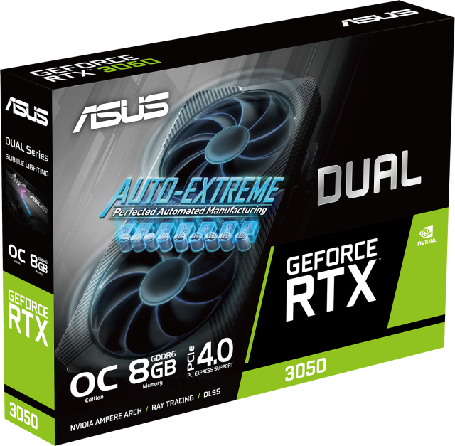 Видеокарта ASUS Dual GeForce RTX 3050 OC Edition PCIE 4.0, 8GB GDDR6 128-bit, DisplayPort, HDMI
