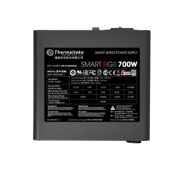 Захранване Thermaltake Smart RGB 700W, Active PFC, 120мм вентилатор