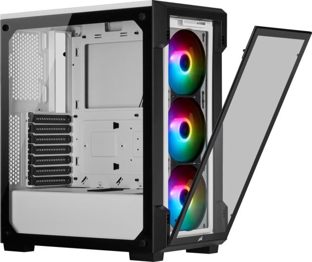 Кутия Corsair iCUE 220T RGB Smart Mid Tower, Tempered Glass, Бяло