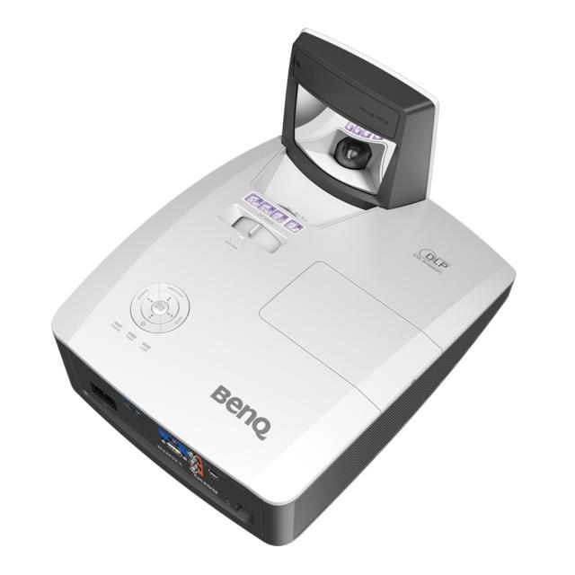 Мултимедиен проектор BenQ MW855UST+, DLP, WXGA (1280x800), Ultra Short-throw, 3500 ANSI Lumens, Contrast 10000:1, Vertical lens shift, HDMI 2.0 x2, RJ45, VGA in x1, VGA out,  Audio In/Out, RCA, 10W Speaker x2, Wall mount included, Optional Qcast and 