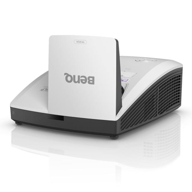 Мултимедиен проектор BenQ MW855UST+, DLP, WXGA (1280x800), Ultra Short-throw, 3500 ANSI Lumens, Contrast 10000:1, Vertical lens shift, HDMI 2.0 x2, RJ45, VGA in x1, VGA out,  Audio In/Out, RCA, 10W Speaker x2, Wall mount included, Optional Qcast and 