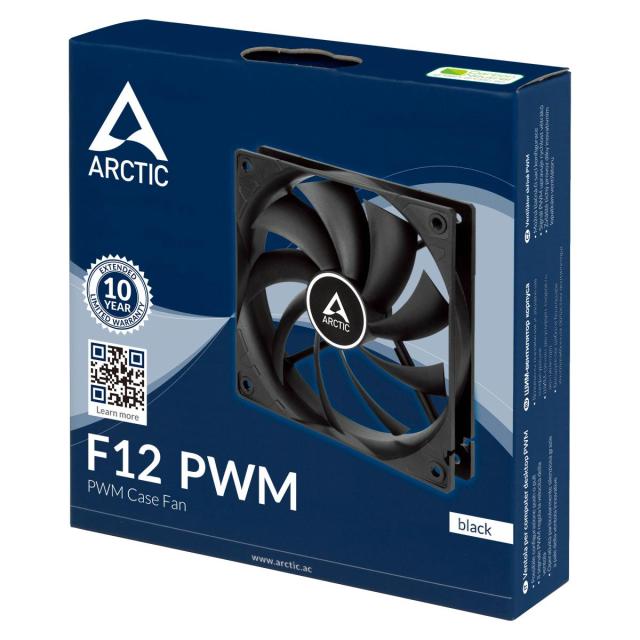 Вентилатор 120mm, Arctic F12 PWM PST CO, 4-pin, 1350 rpm, черен