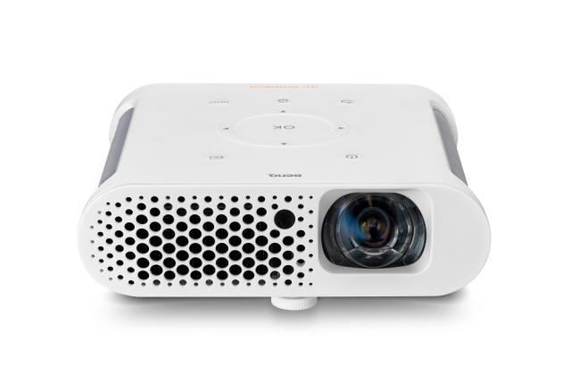 Мултимедиен проектор BenQ GS1 Portable, DLP, LED, 720p (1280x720), 100 000:1, 300 ANSI Lumens, 80"@1.4m, HDMI, USB reader, microSD reader, Keystone, WiFi, BT 4.0, Speakers 2x2W, Amazon Alexa, 8000mAh Battery, 3D Ready, 0.57 kg, White