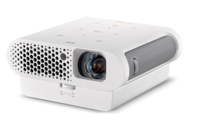 Мултимедиен проектор BenQ GS1 Portable, DLP, LED, 720p (1280x720), 100 000:1, 300 ANSI Lumens, 80"@1.4m, HDMI, USB reader, microSD reader, Keystone, WiFi, BT 4.0, Speakers 2x2W, Amazon Alexa, 8000mAh Battery, 3D Ready, 0.57 kg, White