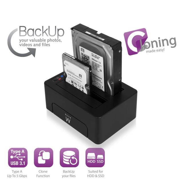 Външна докинг станция за HDD Ewent USB 3.1 Gen1 за 3.5"/2.5" HDD/SSD
