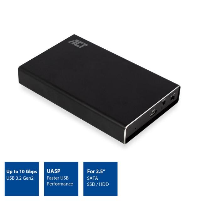 Кутия за твърд диск ACT AC1220, 2.5", SATA, USB-C 3.2 Gen2 (USB 3.1), Черен