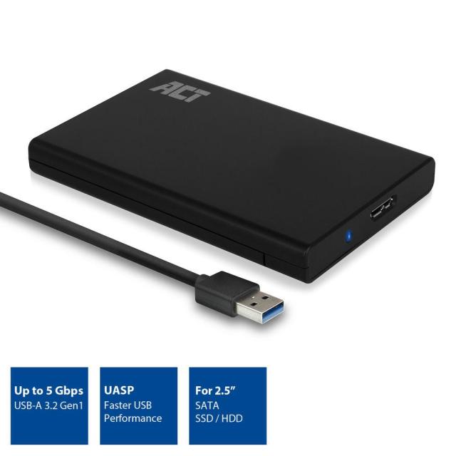 Кутия за твърд диск ACT AC1215, 2.5", USB 3.0, Черен