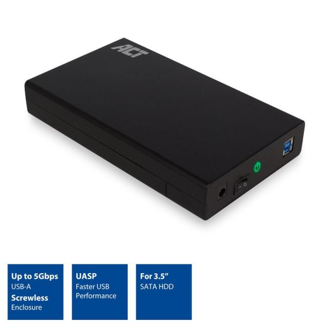 Кутия за твърд диск ACT AC1405, 3.5", SATA, USB 3.1 Gen1 (USB 3.0), Черен