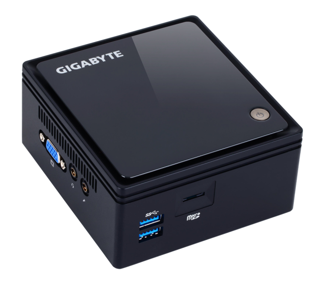 Mini компютър Barebone Gigabyte Brix, Braswell Intel Celeron J3160 1.6/2.24 GHz, 1x SO-DIMM DDR3L слот, без твърд диск (поддържа 2.5" SATA 3), Wi-Fi, Lan1000, HDMI, USB 3.0