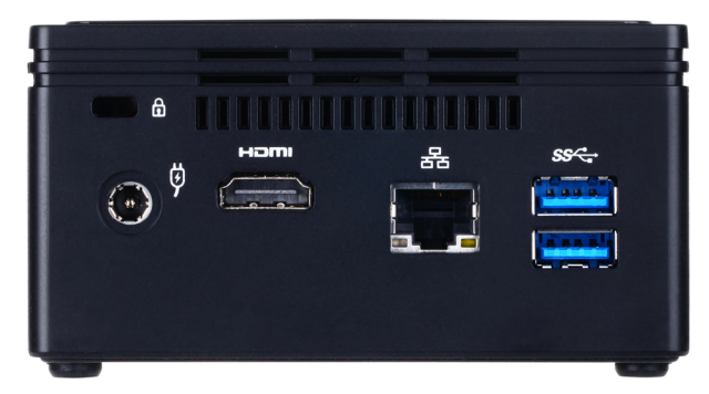 Mini компютър Barebone Gigabyte Brix, Braswell Intel Celeron J3160 1.6/2.24 GHz, 1x SO-DIMM DDR3L слот, без твърд диск (поддържа 2.5" SATA 3), Wi-Fi, Lan1000, HDMI, USB 3.0