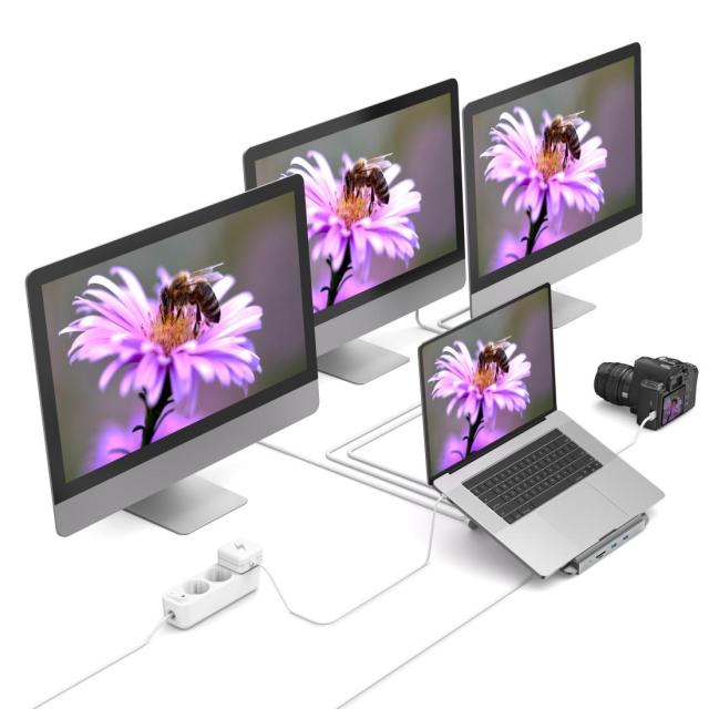 Докинг станция 12 в 1 HAMA, USB, HDMI™, DP, LAN, SD, microSD, Jack, Сив