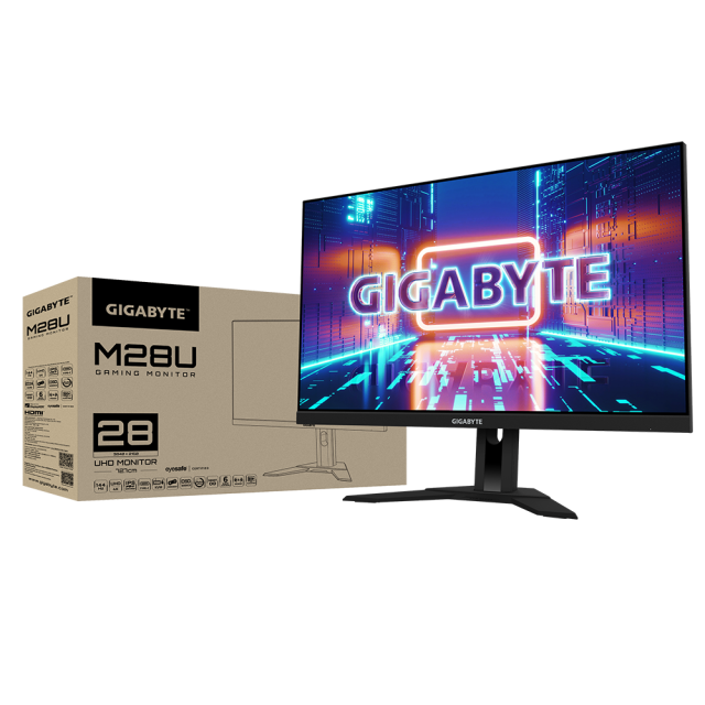 Монитор Gigabyte M28U, 28" (71.12 cm) IPS панел, 144Hz, 4K/UHD 1ms, HDR400, 300 cd/m2, HDMI, DP, USB