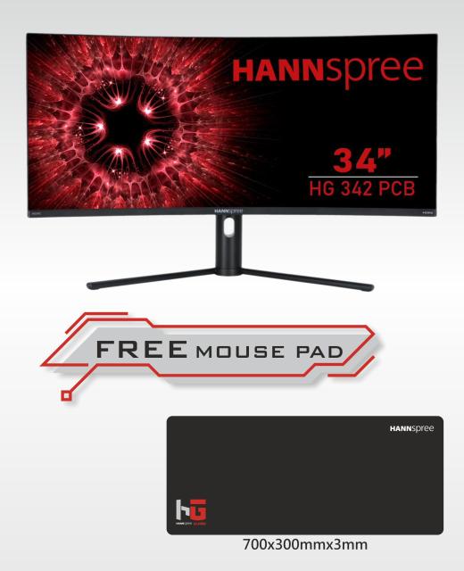 Геймърски монитор HANNSPREE HG342PCB, UWQHD, UltraWide, Извит, 34 inch, 144 Hz, HDMI, DP, Черен
