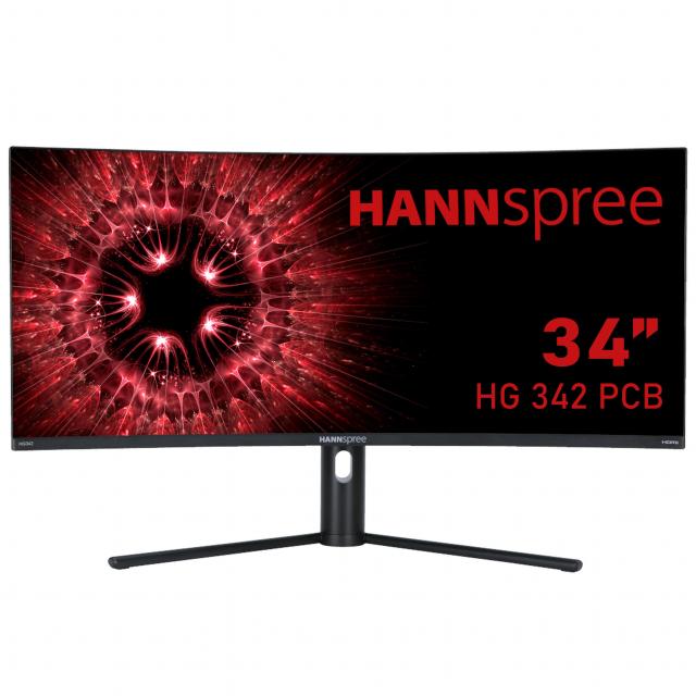 Геймърски монитор HANNSPREE HG342PCB, UWQHD, UltraWide, Извит, 34 inch, 144 Hz, HDMI, DP, Черен