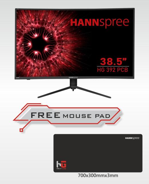 Геймърски монитор HANNSPREE HG392PCB, WQHD, Wide, Извит, 38.5 inch, 165 Hz, HDMI, DP, Черен