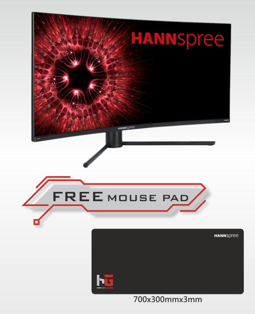 Геймърски монитор HANNSPREE HG392PCB, WQHD, Wide, Извит, 38.5 inch, 165 Hz, HDMI, DP, Черен
