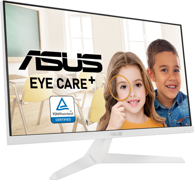 Монитор ASUS VY249HE-W, 23.8" (60.45 cm) FHD (1920x1080), 250 cd/m2, IPS, 75Hz, 1ms, Eye Care Plus, FreeSync, Rest Reminder, Blue Light Filter, Flicker Free, Antibacterial Treatment, HDMI, VGA