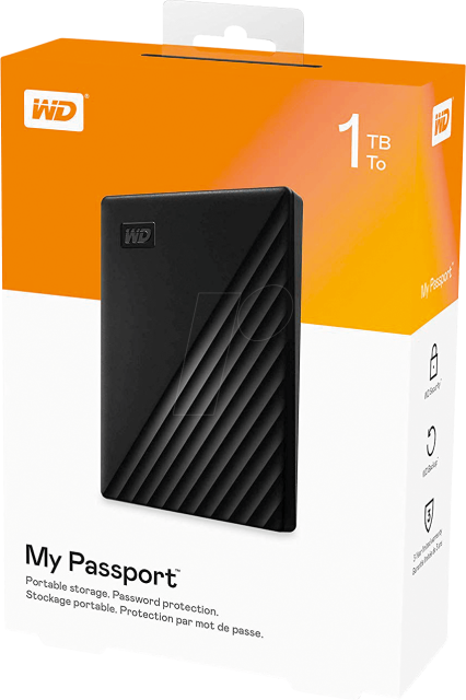 Външен хард диск Western Digital My Passport, 1TB, 2.5" HDD, Black, USB 3.2