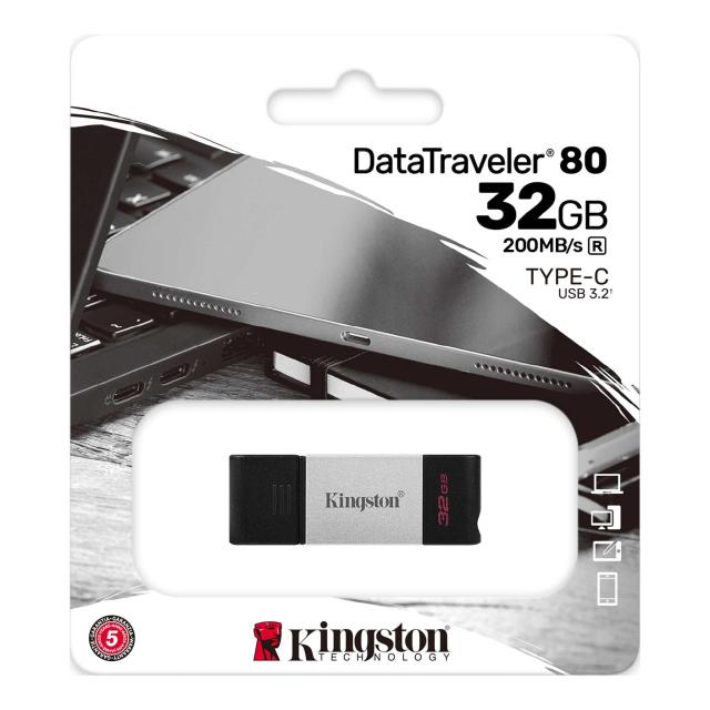 USB памет KINGSTON DataTraveler 80, 32GB, USB-C 3.2 Gen 1, Черна