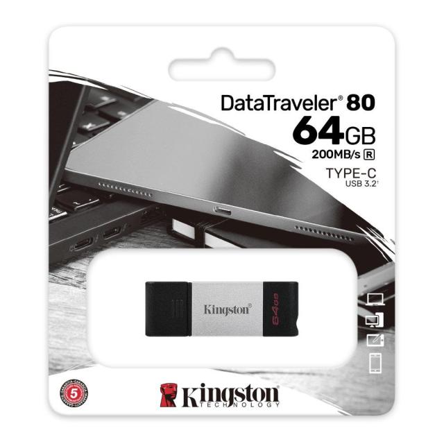 USB памет KINGSTON DataTraveler 80, 64GB, USB-C 3.2 Gen 1, Черна