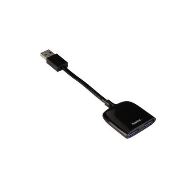 USB хъб HAMA "Мобилен", 2 x USB 3.0, черен