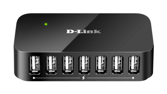 USB хъб D-Link DUB-H7/E, 7 x USB 2.0, с захранване, Черен