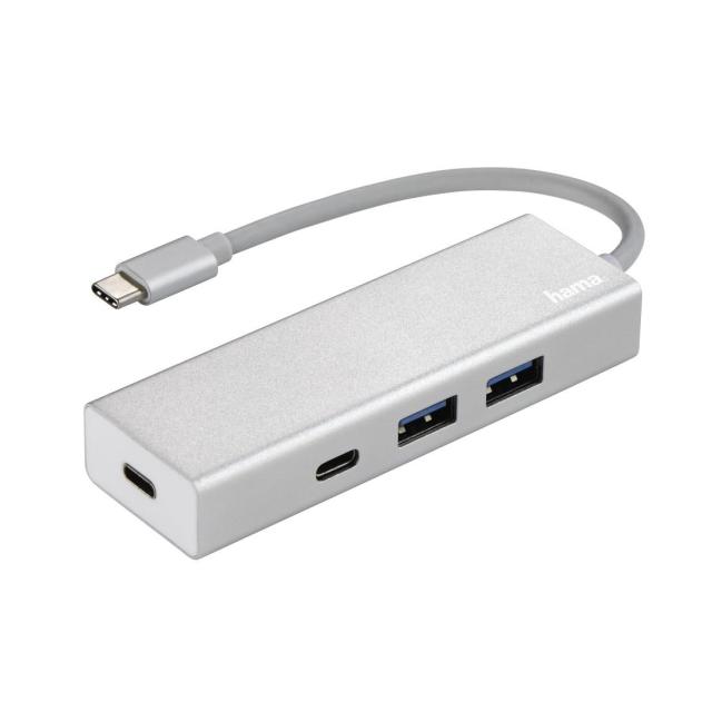 USB хъб HAMA Aluminium UHAM, USB 3.1, 2 x USB-A, 2 x USB-C, Сребрист
