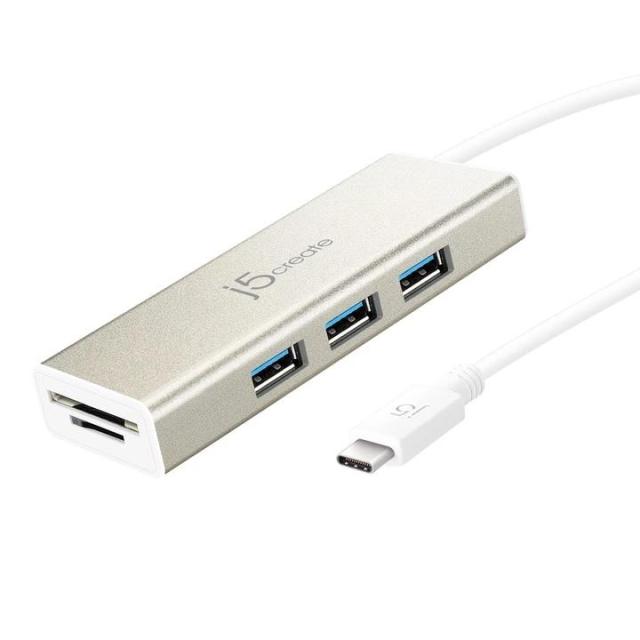 Мултипортов адаптер J5create JCH347, USB-C 3.1,  USB-A 3.0, SD/Micro SD Card Reader