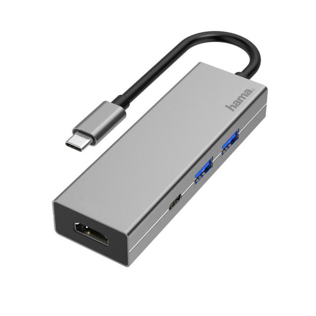 Мултипортов адаптер HAMA, USB 3.1 Gen1, 2 x USB-A, 1 x USB-C, 1х HDMI, Сребрист