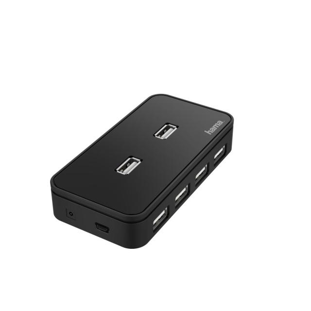 USB хъб HAMA, 7 x USB 2.0 480 Mbit/s, с захранване, Черен