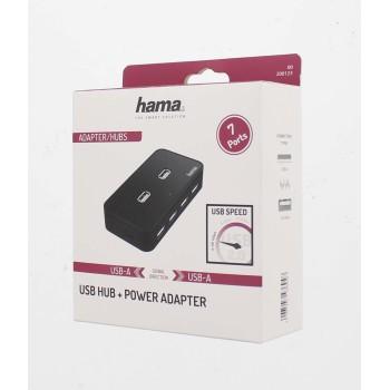 USB хъб HAMA, 7 x USB 2.0 480 Mbit/s, с захранване, Черен