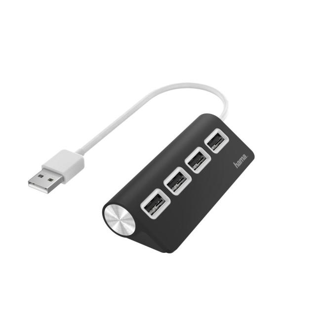 USB Хъб HAMA, 4 порта, USB 2.0 Type-A 480Mbit/s, черен