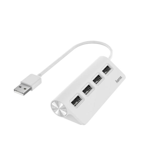 USB Хъб HAMA, 4 порта, USB 2.0 Type-A 480Mbit/s, бял