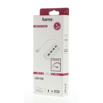 USB Хъб HAMA, 4 порта, USB 2.0 Type-A 480Mbit/s, бял