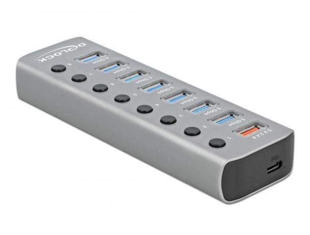 USB хъб Delock 63264, 7 x USB-A, 1 Fast Charging Port, 1 x USB-B, 1 x USB Type-C PD, с захранване