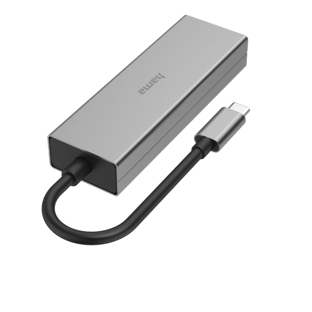 Мултипортов адаптер HAMA, 2 x USB-A, USB-C, LAN/Ethernet, Сив