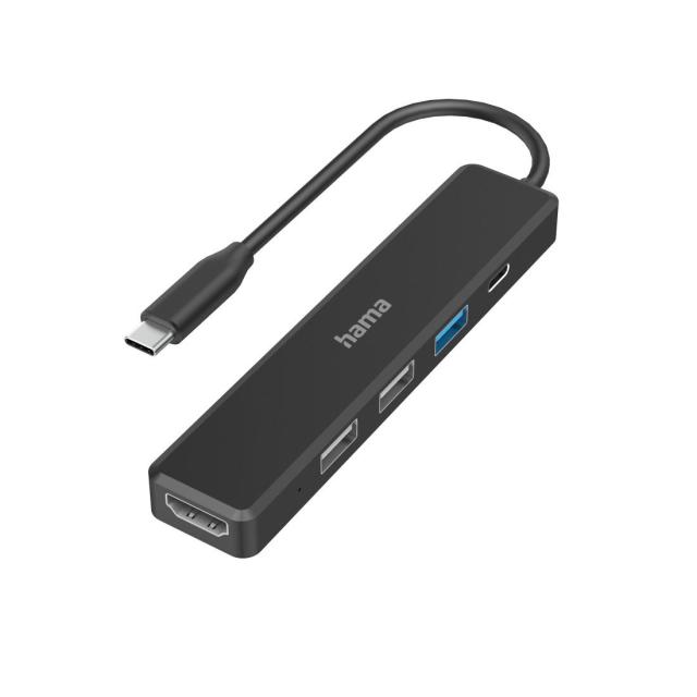 Мултипортов адаптер HAMA 200117, 3 x USB-A, 1 x USB-C, 1 x HDMI, 4К, Черен