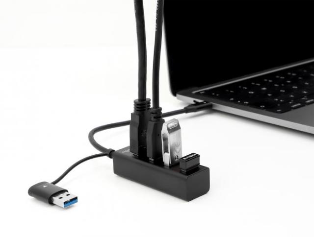 USB хъб Delock 63828, 4-портов 3.2 Gen 1, 4 x USB-A, USB Type-C, USB-A конектор, Черен