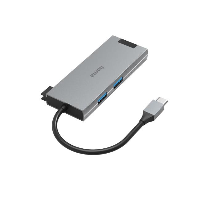 Мултипортов адаптер HAMA Multiport, 2 x USB-A, 1 x USB-C, 1 x HDMI, 1х LAN, Сив