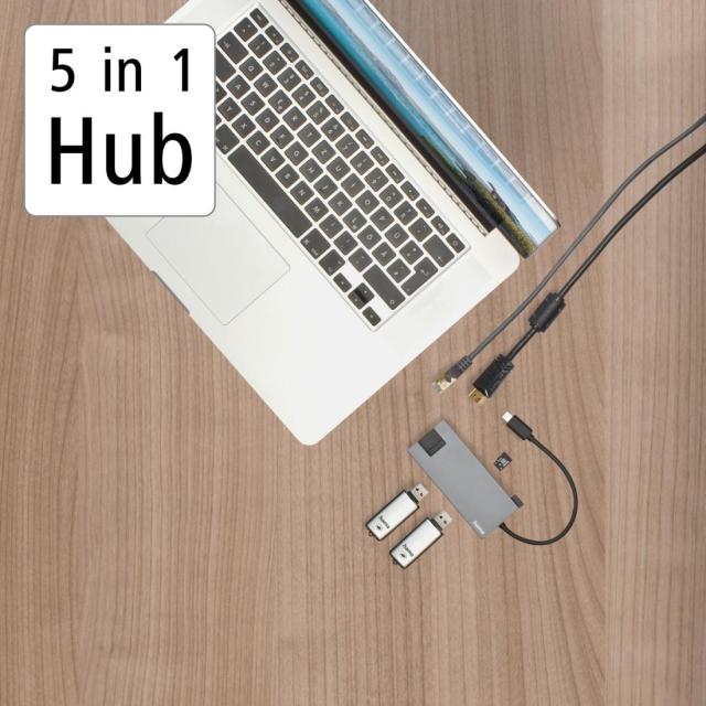 Мултипортов адаптер HAMA Multiport, 2 x USB-A, 1 x USB-C, 1 x HDMI, 1х LAN, Сив