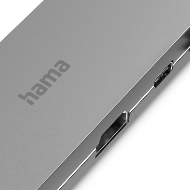 Мултипортов адаптер HAMA Multiport, 2 x USB-A, 1 x USB-C, 1 x HDMI, 1х LAN, Сив