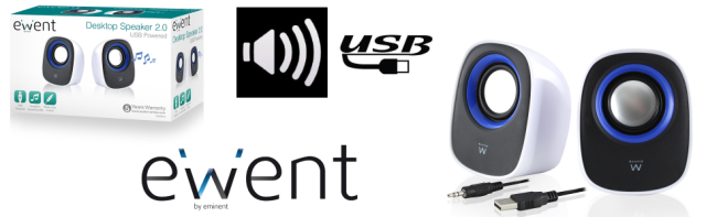 Тонколони Ewent EW3513, USB, 2.0, 2.5W x 2, Бял