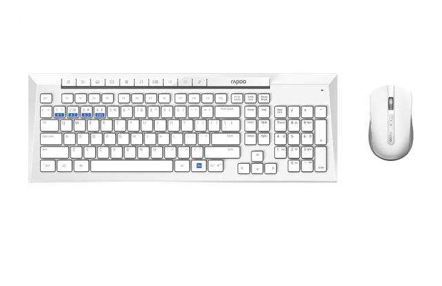 Комплект клавиатура и мишка RAPOO 8200M Multi mode, Bluetooth/Wireless, Безжичен, Бял