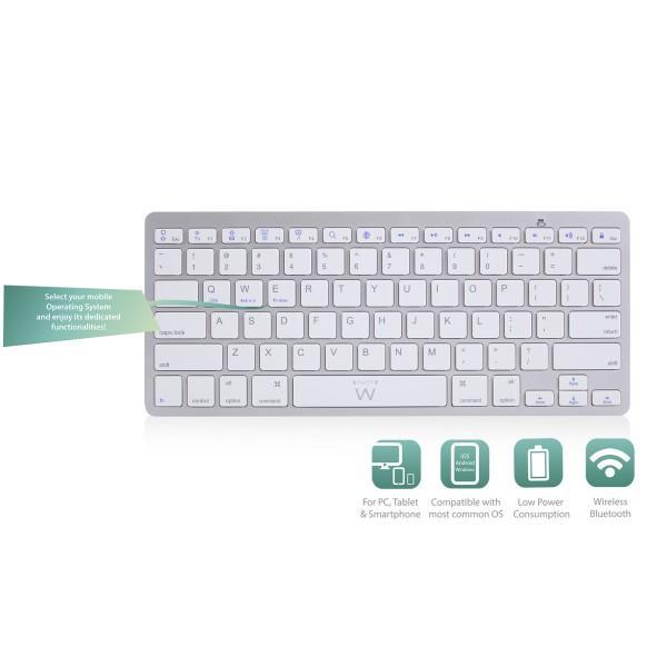 Bluetooth клавиатура Ewent EW3163, за компютри/таблети/смартфони, (Qwerty), Бял