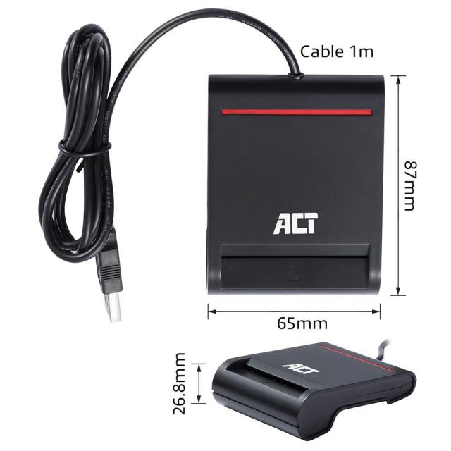 Четец на смарт карти ACT AC6015, USB 2.0, Черен