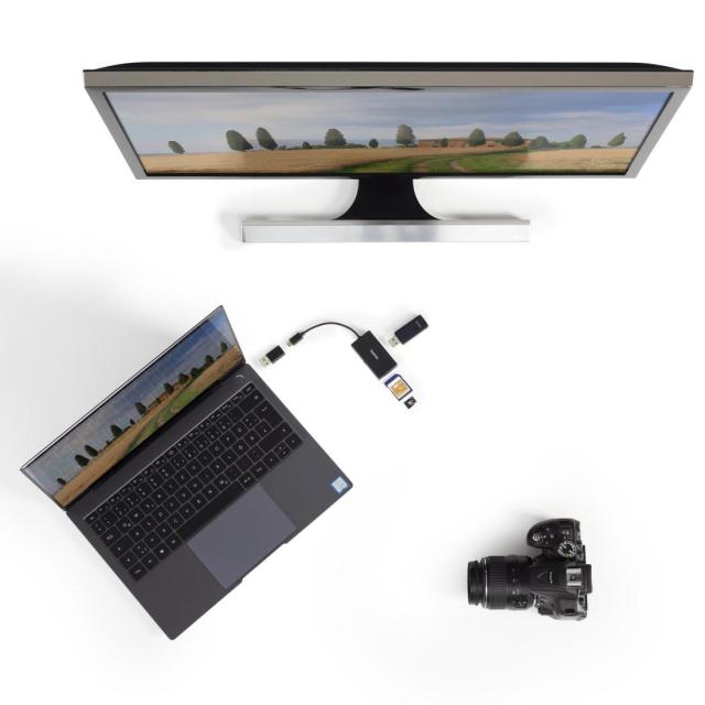 Четец за карти HAMA USB OTG Hub, USB 2.0 Type-A, SD, microSD, USB-A адаптер